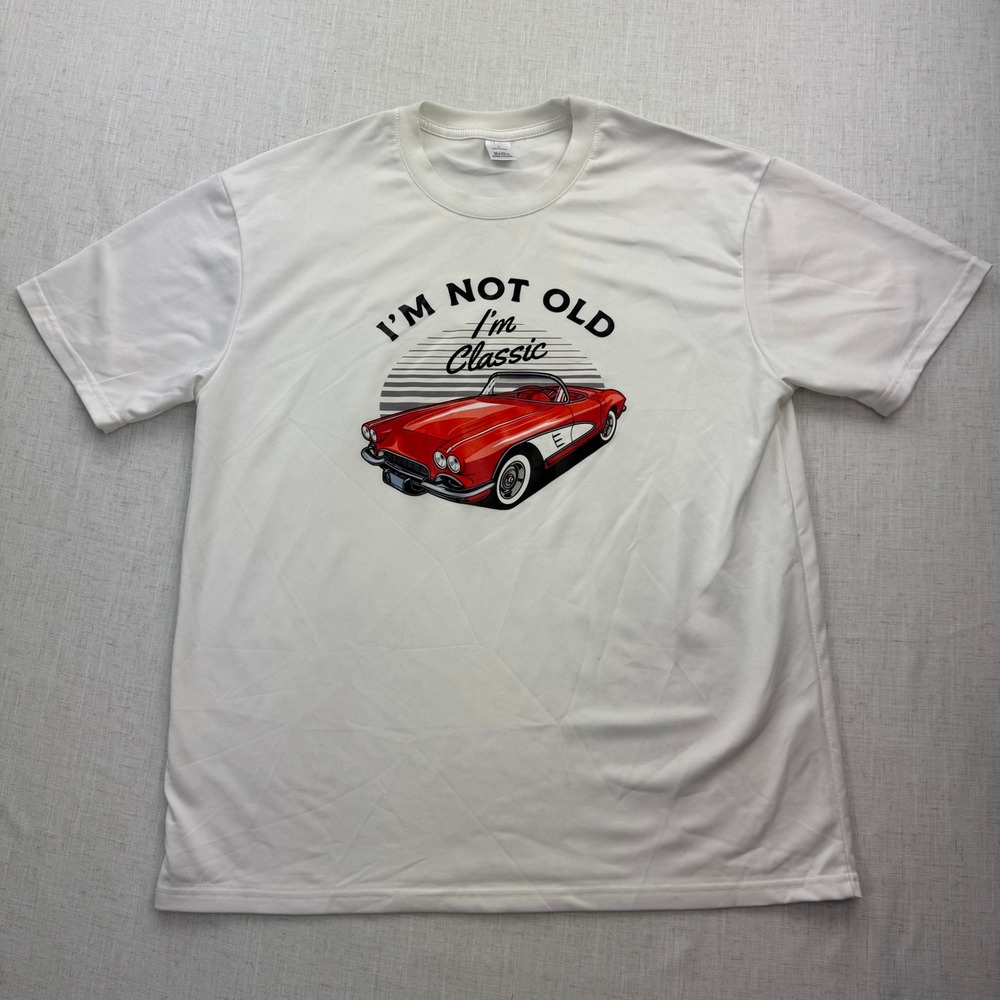 Mens "I'm Not Old I'm Classic" Red Car Graphic Tee Shirt Large White Red
